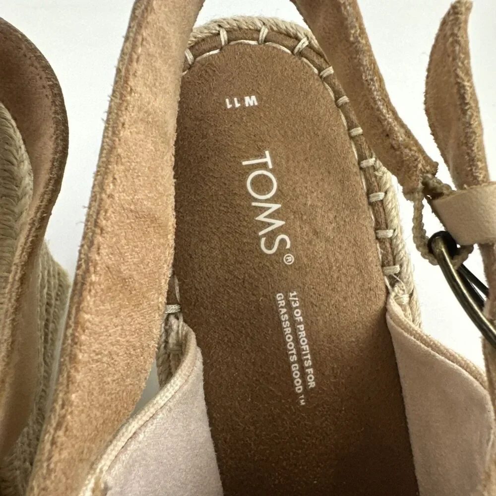 Toms‎ Monica Wedge Espadrille Pink Canvas Slingback Buckle 1001824 Womens 11